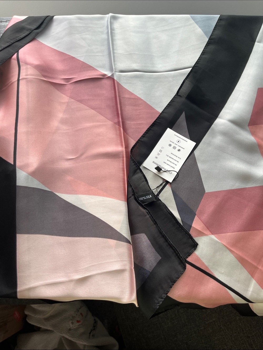 Silk-Blend Geometric Print Scarf Jacket in Pink and Black 36x70 large